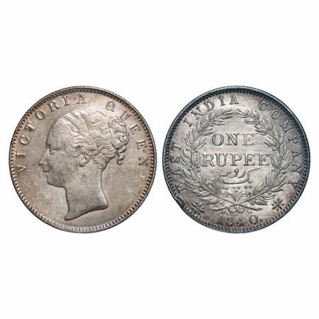 Victoria Queen, Silver, Rupee, 1840, CL, Bombay Mint, A/I, English Head, Top tips of the w