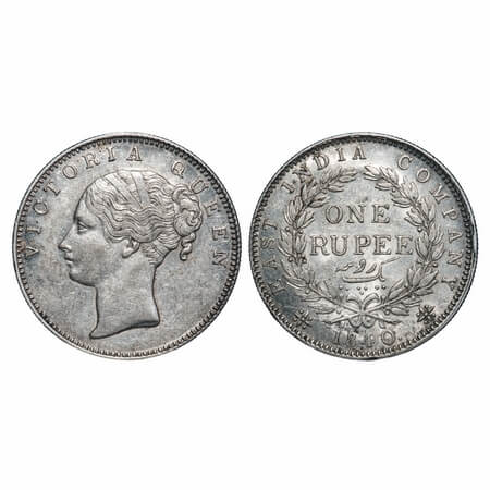 Victoria Queen, Silver, Rupee, 1840, CL, Bombay Mint, A/I, English Head, Top tips of the w
