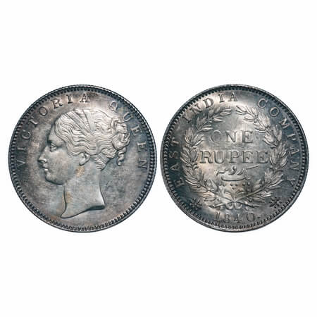 Victoria Queen, Silver, Rupee, 1840, CL, Bombay Mint, A/I(i), English Head, Top tips of th