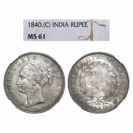 Victoria Queen, Silver, Rupee, 1840, CL, Bombay Mint, A/I(i), English Head, Top tips of th