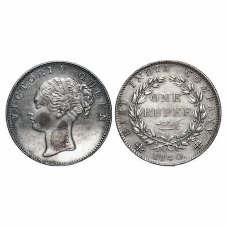 Victoria Queen, Silver, Rupee, 1840, CL, Bombay Mint, A/IV, English Head, With bud leaves 