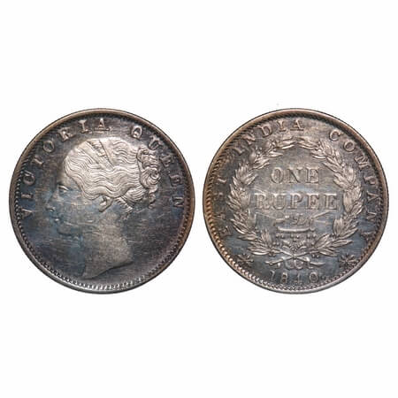 Victoria Queen, Silver, Rupee, 1840, CL, Bombay Mint, C/VI, Indian Head, Wreath with 35 Be