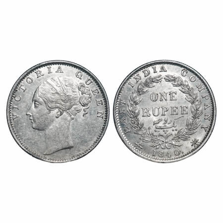Victoria Queen, Silver, Rupee, 1840, CL, Bombay Mint, C/VI, English Head with completely m