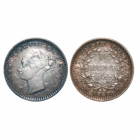 Victoria Queen, Silver, 1/4 Rupee, 1840, CL, Madras Mint, A(a)/I, Normal S, 'S' incused, E