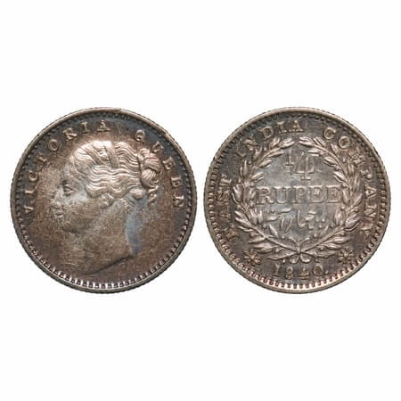 Victoria Queen, Silver, 1/4 Rupee, 1840, CL, Madras Mint, A(a)/I, Normal S, 'S' incused, E