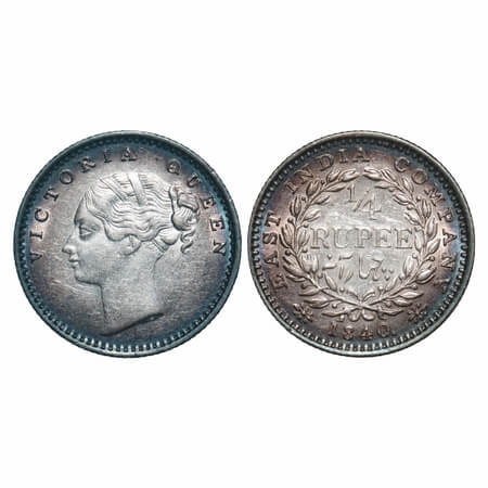 Victoria Queen, Silver, 1/4 Rupee, 1840, CL, Madras Mint, A(a)/I, Normal S, 'S' incused & 
