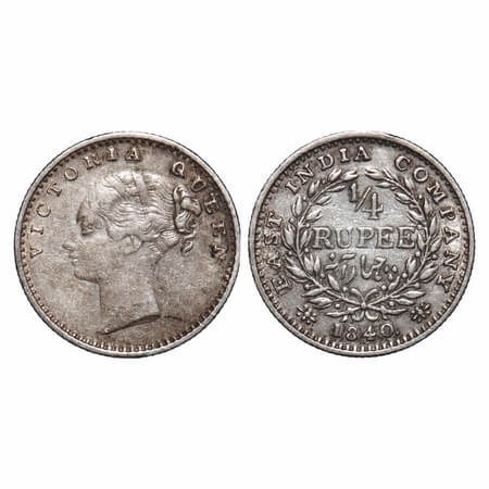 Victoria Queen, Silver, 1/4 Rupee, 1840, CL, Madras Mint, A(a)/I, Normal S, 'S' incused & 