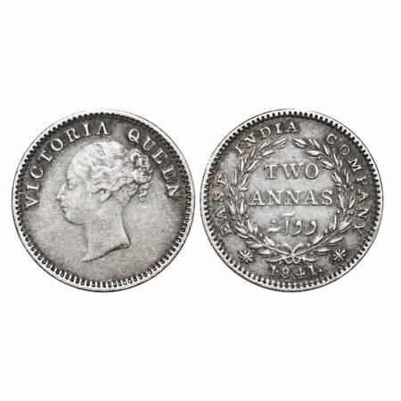 Victoria Queen, Silver, 2 Annas, 1841, CL, Madras Mint, A(a)/I, 'S' incused, Plain edge. F