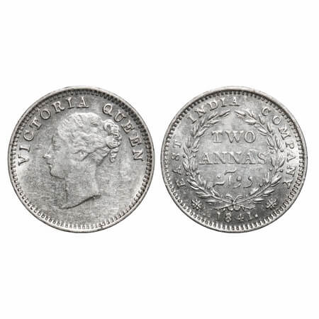 Victoria Queen, Silver, 2 Annas, 1841, CL, Madras Mint, A(a)/I, 'S' incused, Plain edge, C