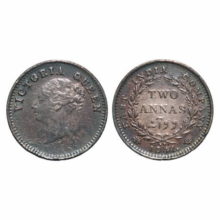Victoria Queen, Silver, 2 Annas, 1841, CL, Madras Mint, A(a)/I, 'S' incused & 'V' raised, 
