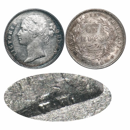 Victoria Queen, Silver, Rupee, 1840, DL, Calcutta Mint, W/W/ raised, Wreath with 28 Berrie