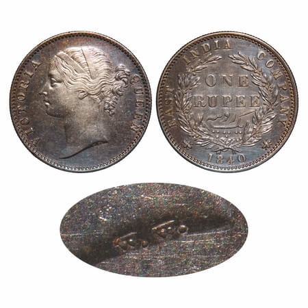 Victoria Queen, Silver, Rupee, 1840, DL, Calcutta Mint, W.W. raised with a hoof covering t