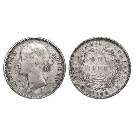 Victoria Queen, Silver, Rupee, 1840, DL, Calcutta Mint, W.W. raised, Wreath with 28 Berrie