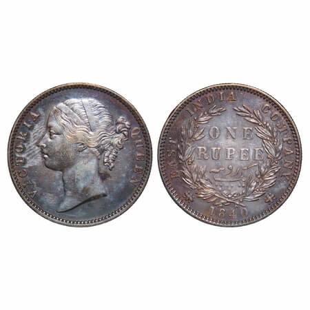 Victoria Queen, Silver, Rupee, 1840, DL, Madras Mint, W.W. 'B' raised, Jumping W.W. with S