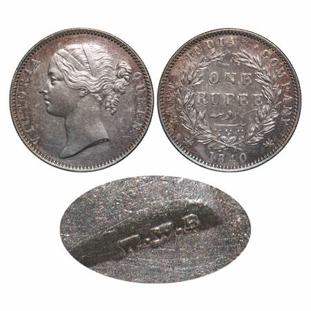 Victoria Queen, Silver, Rupee, 1840, DL, Madras Mint, W.W. 'B' raised, complete 'B', Large