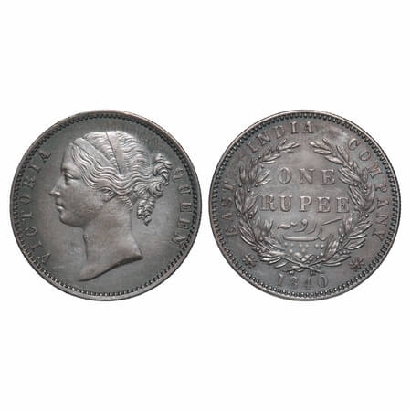 Victoria Queen, Silver, Rupee, 1840, DL, Madras Mint, W.W. 'B' raised, complete 'B', Large
