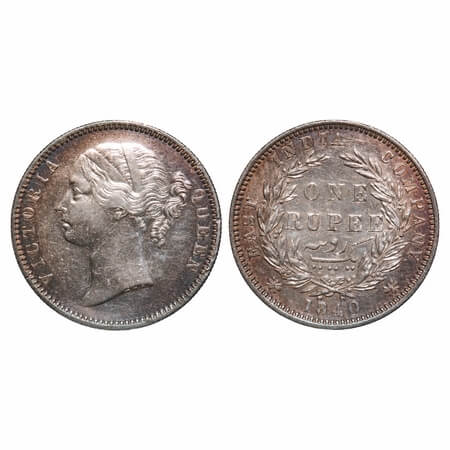Victoria Queen, Silver, Rupee, 1840, DL, Madras Mint, W.W. 'B.' raised (dot after B), Smal