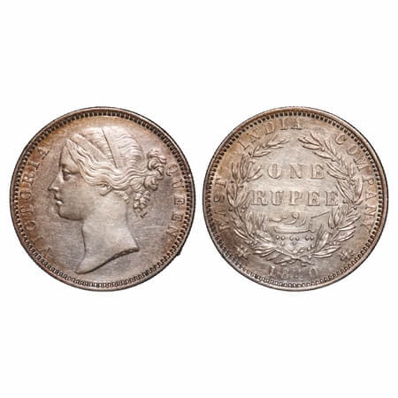 Victoria Queen, Silver, Rupee, 1840, DL, Madras Mint, W.W. 'B.' raised (dot after B), Big 