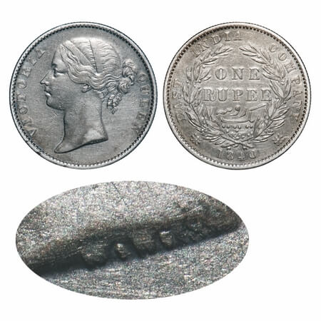 Victoria Queen, Silver, Rupee, 1840, DL, Madras Mint, W.W. 'S' raised, Wreath with 28 Berr