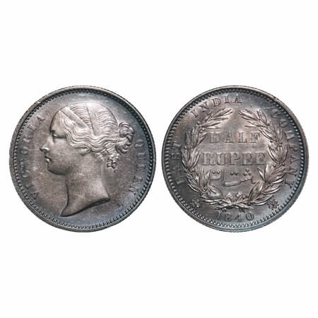Victoria Queen, Silver, Half Rupee, 1840, DL, Calcutta Mint, W.W incused, Wreath with 24 B