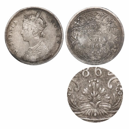 Victoria Queen, Silver, Rupee, 1862, Bombay Mint, A/II/0/4/1, a dot is placed below the bo