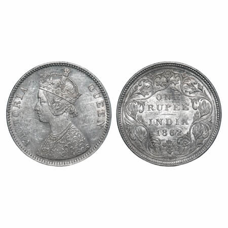 Victoria Queen, Silver, Rupee, 1862, Calcutta Mint, A/II, w/o initial 'J', Die crack on Ob