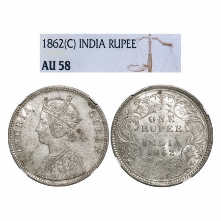 Victoria Queen, Silver, Rupee, 1862, Calcutta Mint, A/III, w/o initial 'J'. F. Prid 65. GK