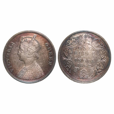 Victoria Queen, Silver, Rupee, 1862, Calcutta Mint, A/III, w/o initial 'J'. F. Prid 65. GK