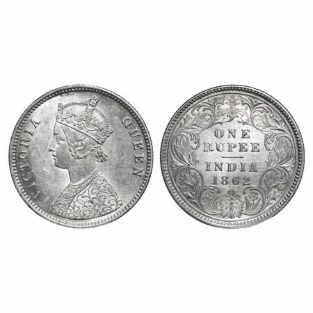 Victoria Queen, Silver, Rupee, 1862, Calcutta Mint, A/I, w/o initial 'J'. F. Prid 66. GK 2