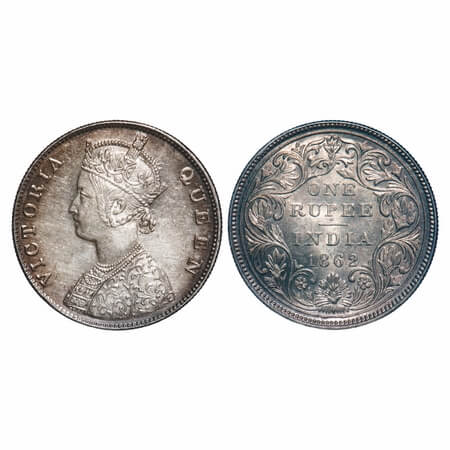 Victoria Queen, Silver, Rupee, 1862, Madras Mint, B/II, With enclosed frame effect & w/o R