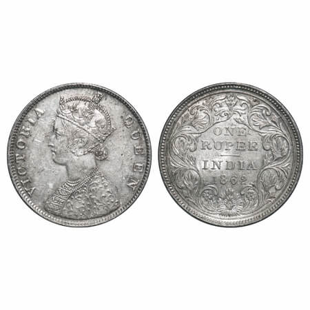 Victoria Queen, Silver, Rupee, 1862, Madras Mint, B/II, With enclosed frame effect & with 