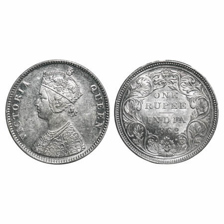 Victoria Queen, Silver, Rupee, 1862, Bombay Mint, A/II, w/o initial 'J'. F. Prid Unlisted.