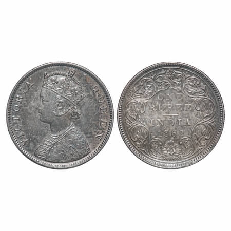 Victoria Queen, Silver, Rupee, 1862, Bombay Mint, B/II/2/0. F. Prid 71. GK 287. Extremely 