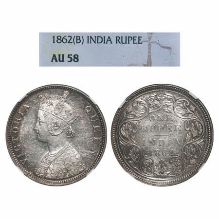 Victoria Queen, Silver, Rupee, 1862, Bombay Mint, B/II/2/3, Re used of earlier Rev dies w/