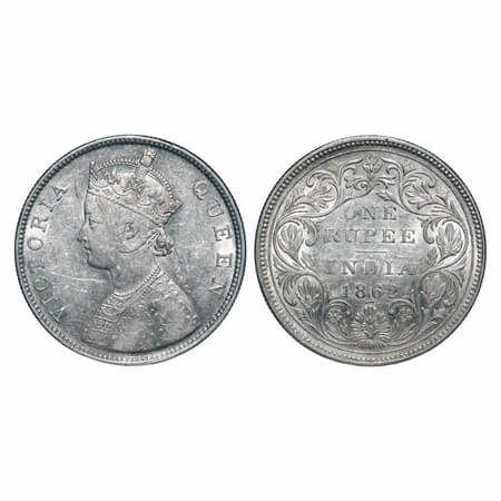 Victoria Queen, Silver, Rupee, 1862, Bombay Mint, B/II/0/3. F. Prid 77. GK 300. Very Fine.