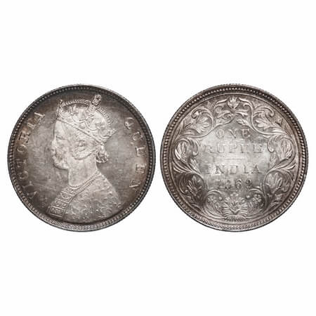 Victoria Queen, Silver, Rupee, 1862, Bombay Mint, B/II/0/3. F. Prid 77. GK 300. Uncirculat