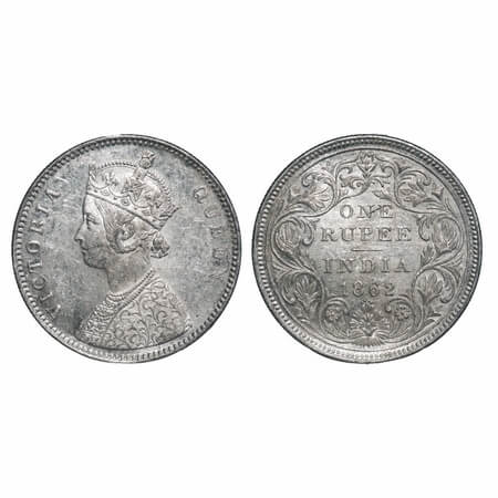 Victoria Queen, Silver, Rupee, 1862, Bombay Mint, A/II/0/4. F. Prid 79. GK 308. Uncirculat