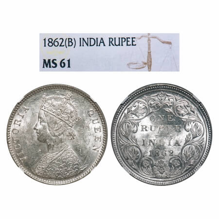 Victoria Queen, Silver, Rupee, 1862, Bombay Mint, A/II/0/4, w/o initial 'J', Big round dot