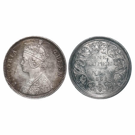 Victoria Queen, Silver, Rupee, 1862, Bombay Mint, A/II/0/4, w/o initial 'J'. F. Prid 79. G