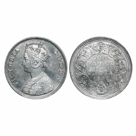 Victoria Queen, Silver, Rupee, 1862, Bombay Mint, B/II/0/4, Ghost on Rev, Die crack on Obv