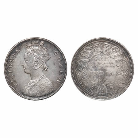 Victoria Queen, Silver, Rupee, 1862, Bombay Mint, B/II/0/4, Mechanical die doubling on Rev