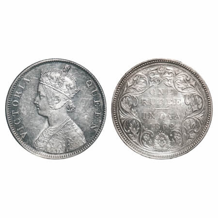 Victoria Queen, Silver, Rupee, 1862, Bombay Mint, B/II/0/4, Mechanical die doubling of alp