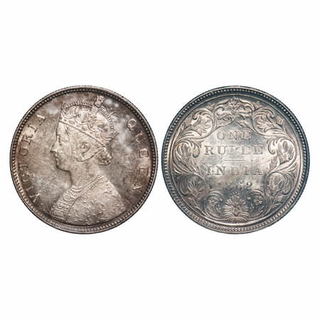 Victoria Queen, Silver, Rupee, 1862, Bombay Mint, B/II/0/4, Large dots. F. Prid 81. GK 310