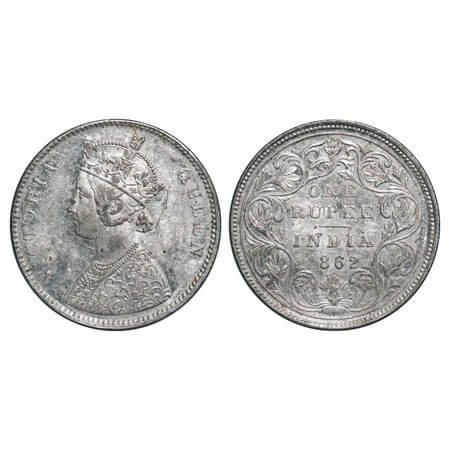 Victoria Queen, Silver, Rupee, 1862, Bombay Mint, A/II/0/5, Broken 'D' in India, w/o initi