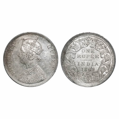 Victoria Queen, Silver, Rupee, 1862, Bombay Mint, A/II/0/5, Broken 'D' in India, w/o initi