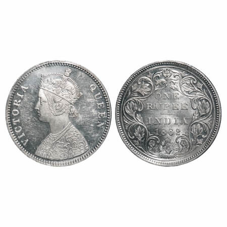 Victoria Queen, Silver, Rupee, 1862, Bombay Mint, A/II/0/5, Broken 'D' in India, w/o initi