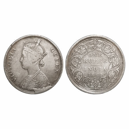 Victoria Queen, Silver, Rupee, 1862, Bombay Mint, A/II/0/5, With half bottom stroke of num