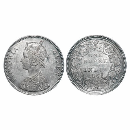Victoria Queen, Silver, Rupee, 1862, Bombay Mint, A/II/0/6, Complete 'D' in India, w/o ini