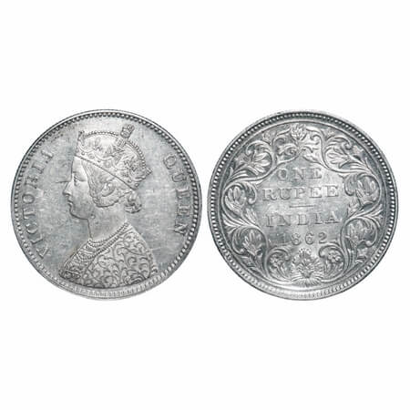 Victoria Queen, Silver, Rupee, 1862, Bombay Mint, A/II/0/6, Complete 'D' in India, w/o ini