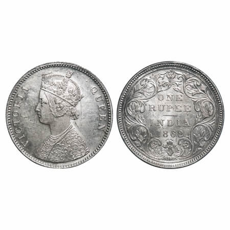 Victoria Queen, Silver, Rupee, 1862, Bombay Mint, A/II/0/6, w/o bottom stroke of numeral 1